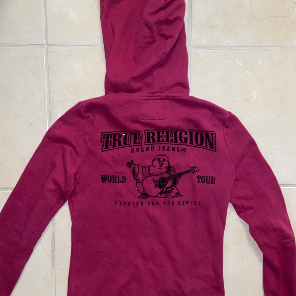 Y2k rhinestone true religion women’s hoodie zip up